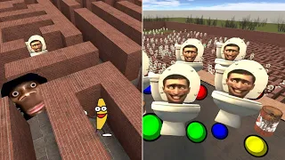 Skibidi Toilet Horde, Aughhhh, Polish Cow, Banana & Helicopter Gmod Nextbots Chasing Me in The Maze!