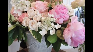 How to Design a Floral Arrangement with Peonies and Roses by Sandra Sigman of Les Fleurs of Andover.