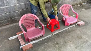 Recycle 3 plastic chairs and 1 broken-legged table into unique works - How to recycle old things