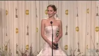 Jennifer Lawrence backstage after awards Interview