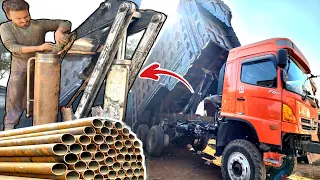 How Scissors Hoist Dump truck hydraulic jack are made from old scrapped undergrounds gas pipe line