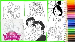 Disney Princess Cinderella, Belle, Jasmine, Ariel, Rapunzel Coloring Pages for kids