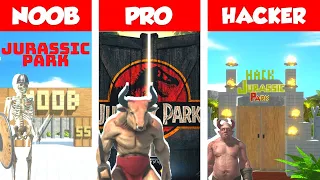 NOOB VS PRO VS HACKER - JURASSIC PARK BUILD CHALLENGE IN ANIMAL REVOLT BATTLE SIMULATOR