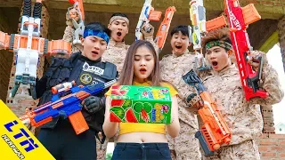 LTN Nerf War : Gum Salesman & Couple Delta Force T Nerf Guns Fight Criminal Group Bigbabol Battle