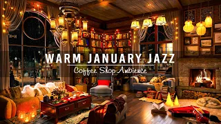 Warm January Jazz Music & Cozy Rain Night in Bookstore Cafe Ambience ~ Soothing Rain Sounds to Sleep