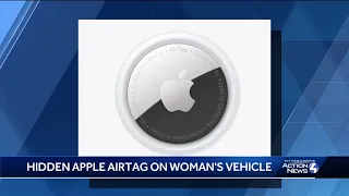 Hidden Apple Airtag on woman's vehicle