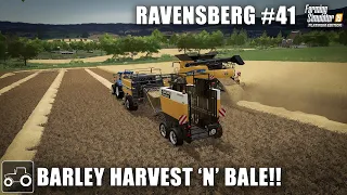 Harvesting Barley & Baling Straw - Ravensberg #41 Farming Simulator 19 Timelapse