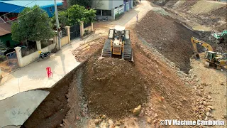 Amazing Techniques Driver Skills Dozer And Truck Spreading Stone Building Foundation Canal Road