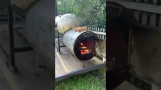 First fire up on primitive pit 500 gallon offset smoker!