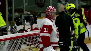 Scary incident in 67s-Greyhounds game, Luc Brzustowski injury