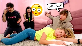 Screaming in PAIN Then "PASSING OUT" Prank on Boyfriend AND Friends *CUTE REACTION*