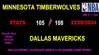 TIMBERWOLVES - MAVERICKS: 105-108 (0-1) - STATS match 1 - WEST CONFERENCE FINAL NBA PLAY-OFFS