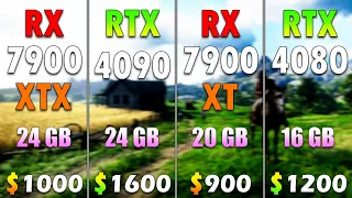 RX 7900 XTX 24GB vs RTX 4090 24GB vs RX 7900 XT 20GB vs RTX 4080 16GB | PC Gameplay Benchmark Tested