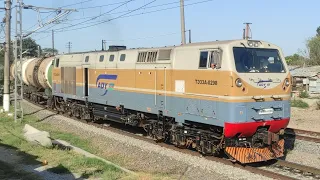 🇦🇿 ТЭ33А-0298 + horn K5LA, станция Баладжары/ TE33A diesel locomotive, Azerbaijan railways, Baku