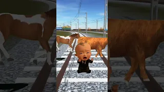 Baby crying in train line😲😲 elephant save baby cow horse crossing train line🚞 #shorts