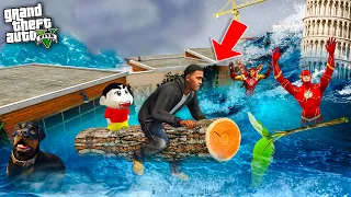 Biggest Tsunami Attack on Avengers and Franklin & Shin Chan | Avengers Suits Missing in Gta 5 Telugu