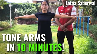 Tone Your Arms Workout-No Equipment (QUICK + INTENSE) | Easy Exercises To Lose Arm Fat At Home