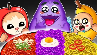 Banana Cat Vs GRIMACE SHAKE Mukbang Noodles | Convenience Store Mukbang | Cartoon Animation