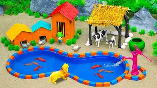 DIY mini Farm Diorama with Koi Aquarium | mini hand pump, mini cow house | diy tractor for animals