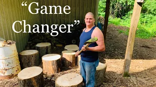 How to halve large ash firewood blocks using Collins splitting axe