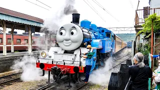 World's First! Two train trips to meet cartoon train, Thomas and his friends!