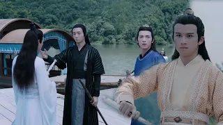 Ning recognizes Sizhui is Ayuan and wants to touch his face. Ling is jealous and draws sword