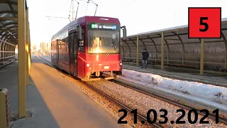Поездка на трамвае 71-407-01 № 1129 по 5 кольцевому маршруту в Казани. (21.03.2021)