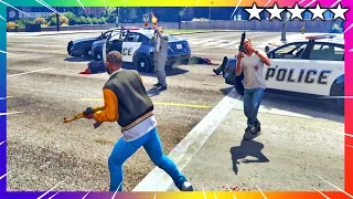 GTA 5 Franklin Michael Trevor Five Star Cop Battle - Police Shootout (GTA V Funny Trolling Moments)
