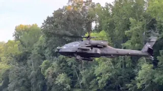 North Carolina National Guard Boeing AH-64 Apache helicopter flying over the Cape Fear River