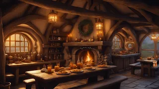 Cozy hobbit tavern in The Shire  | Calm and peaceful fall rainy day 🍂🍂Asmr Ambience