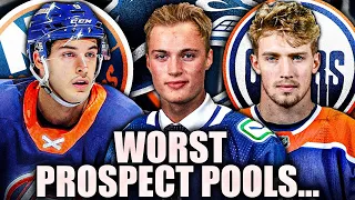 The TOP 5 WORST PROSPECT POOLS In The NHL (Vancouver Canucks, Edmonton Oilers, NY Islanders & More)