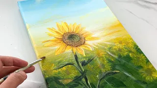 How to Paint Sunflower with Acrylic / Step by Step Painting Tutorial for Beginners