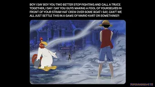 Foghorn Leghorn confronts Luffy and Usopp