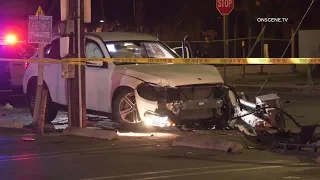 Suspect Crashes Stolen Vehicle Into Pole During Pursuit In North Hollywood