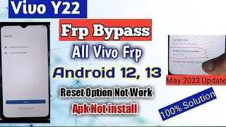 Vivo Y22 Frp Bypass Android 13 Without Pc || No Apk install || May 2023 update Frp Solution ||