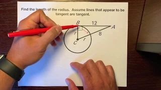 Finding the length of the radius when it intersects a tangent