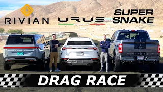 Rivian R1S vs Lamborghini Urus vs Shelby F-150 Super Snake // DRAG & ROLL RACE