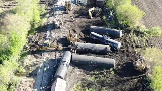 Drone Footage Shows Scene of Pesotum Township Train Derailment