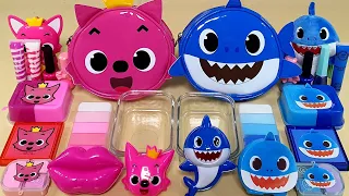 Pinkfong vs Daddy Shark Slime Mixing Makeup,Parts, Glitter Into Slime! Satisfying Slime Video ASMR