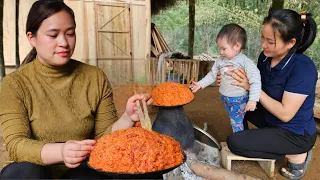 Come Down To Visit Mom & Daughter - Processing Sticky Rice - Harvest Gac Fruit