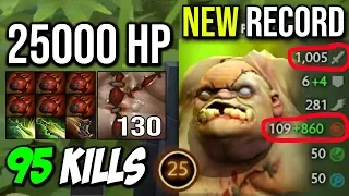 PUDGE 95KILLS 25000 HP NEW WORLD RECORD - 6xHeart of Tarrasque 1Vs5 MONSTER CARRY DOTA 2