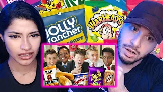 Brits React to British Highschoolers try American Snacks!