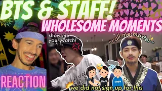 BigHit's STAFF playing along/teasing BTS and back | wholesome moments of BTS x staffs | REACTION