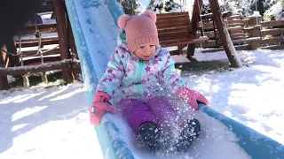 SOFIA outdoor Fun activities on Snow Slide - pretend play park like Nastya