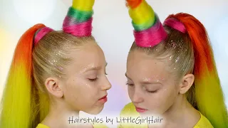 Amazing Rainbow Unicorn Hairstyle with Braiding Hair | Wacky Hair Day | Hairstyles by LittleGirlHair