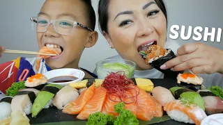 SUSHI Nigiri Sushi, Salmon Sashimi Mukbang | N.E Let's Eat