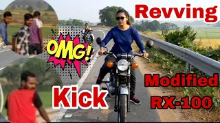 RX 100 (Modified) Kickstart Revving by girl। Public Reaction। girl riding Yamaha RX 100 #rx100 #bike