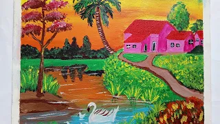 Beautiful Village Scenery Painting l Indian Village Scenery l Nature Painting l @ myart