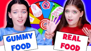 ASMR GUMMY FOOD VS REAL FOOD AND MYSTERY WHEEL (One Hand, Two Hands, No Hands)