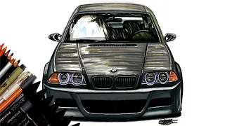 Realistic Car Drawing - BMW E46 3 Series - Time Lapse - Drawing Ideas